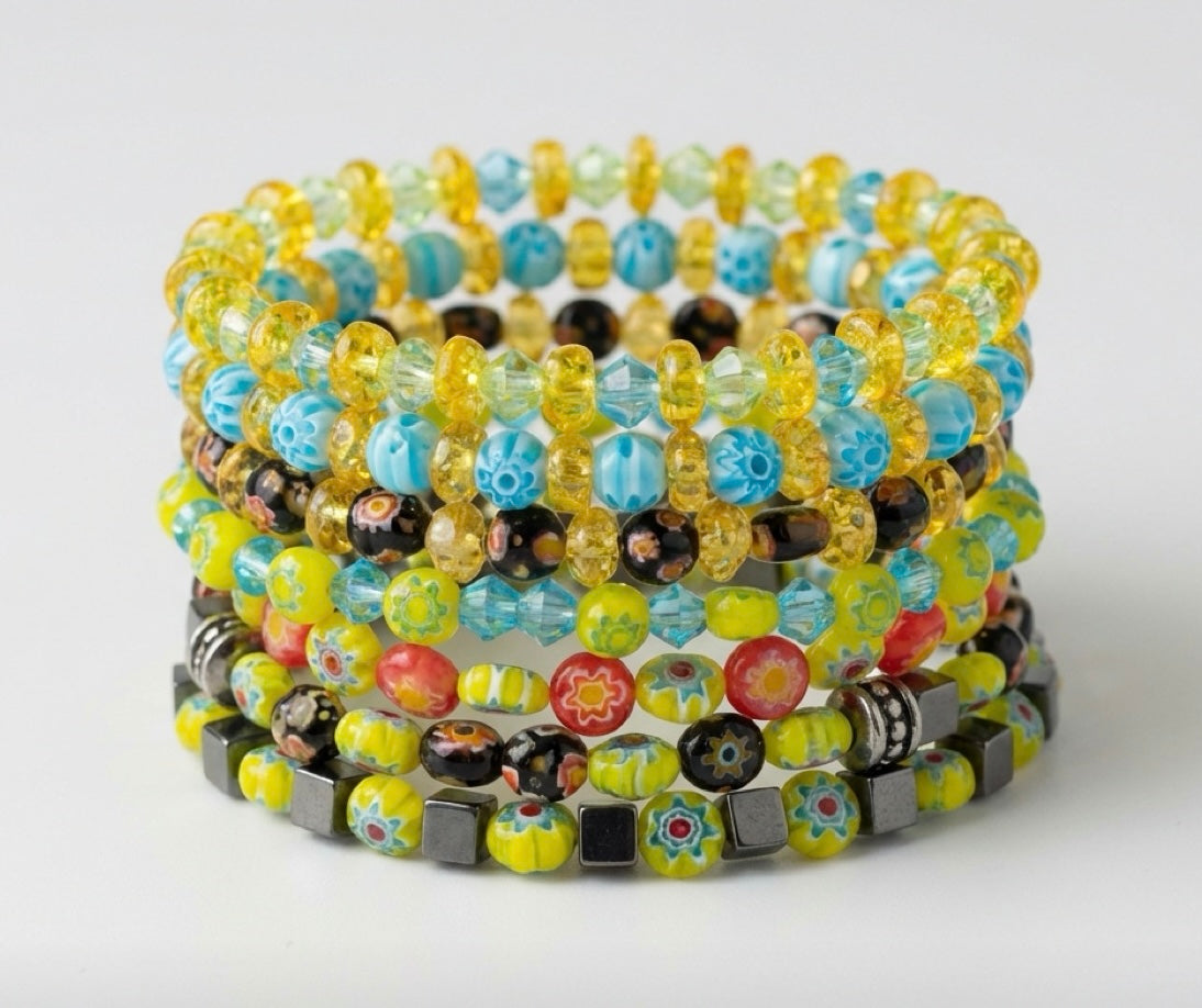 Murano Crystal Beaded Stretch Bracelets – Colorful Handmade Jewelry