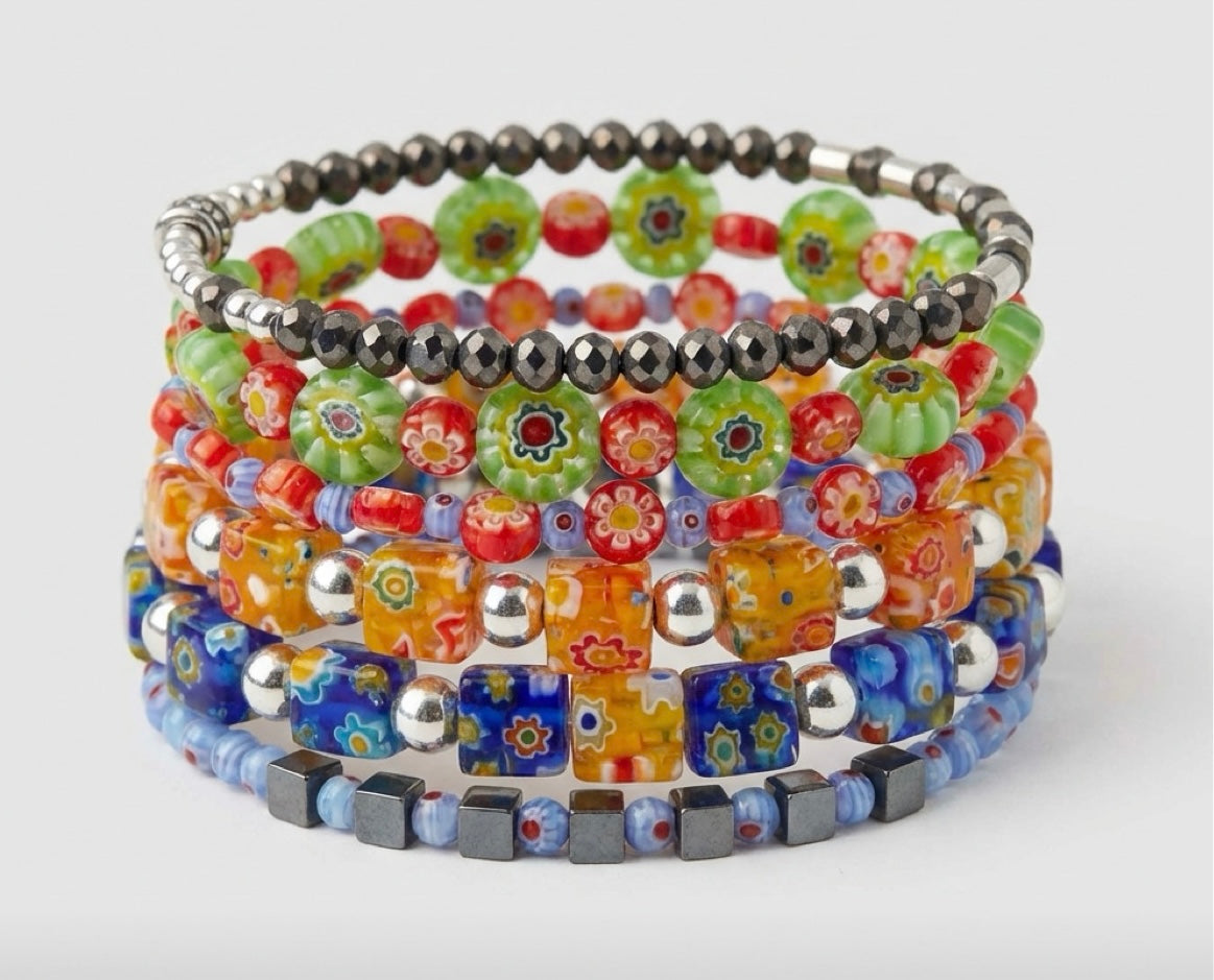 Murano Crystal Beaded Stretch Bracelets – Colorful Handmade Jewelry