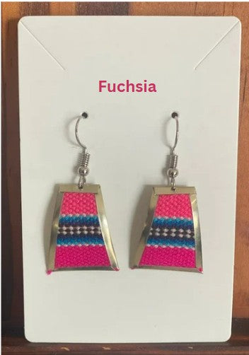 Colorful Handwoven Inka Fabric Earrings – Alpaca Silver Dangle Earrings from Cusco. Sterling Silver Hooks Available