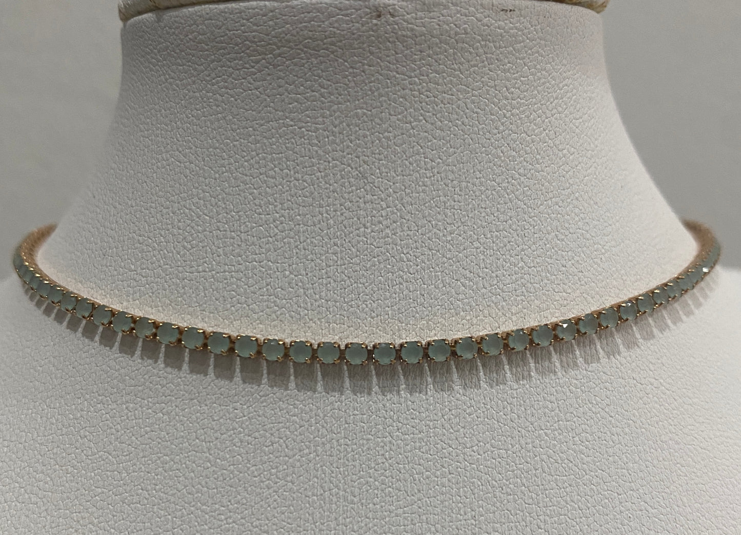 Sea Green Tennis Chain Choker – Gold-Plated with 7 Coats of 18K Gold, Heart-Link Extension (13.5" + 3")