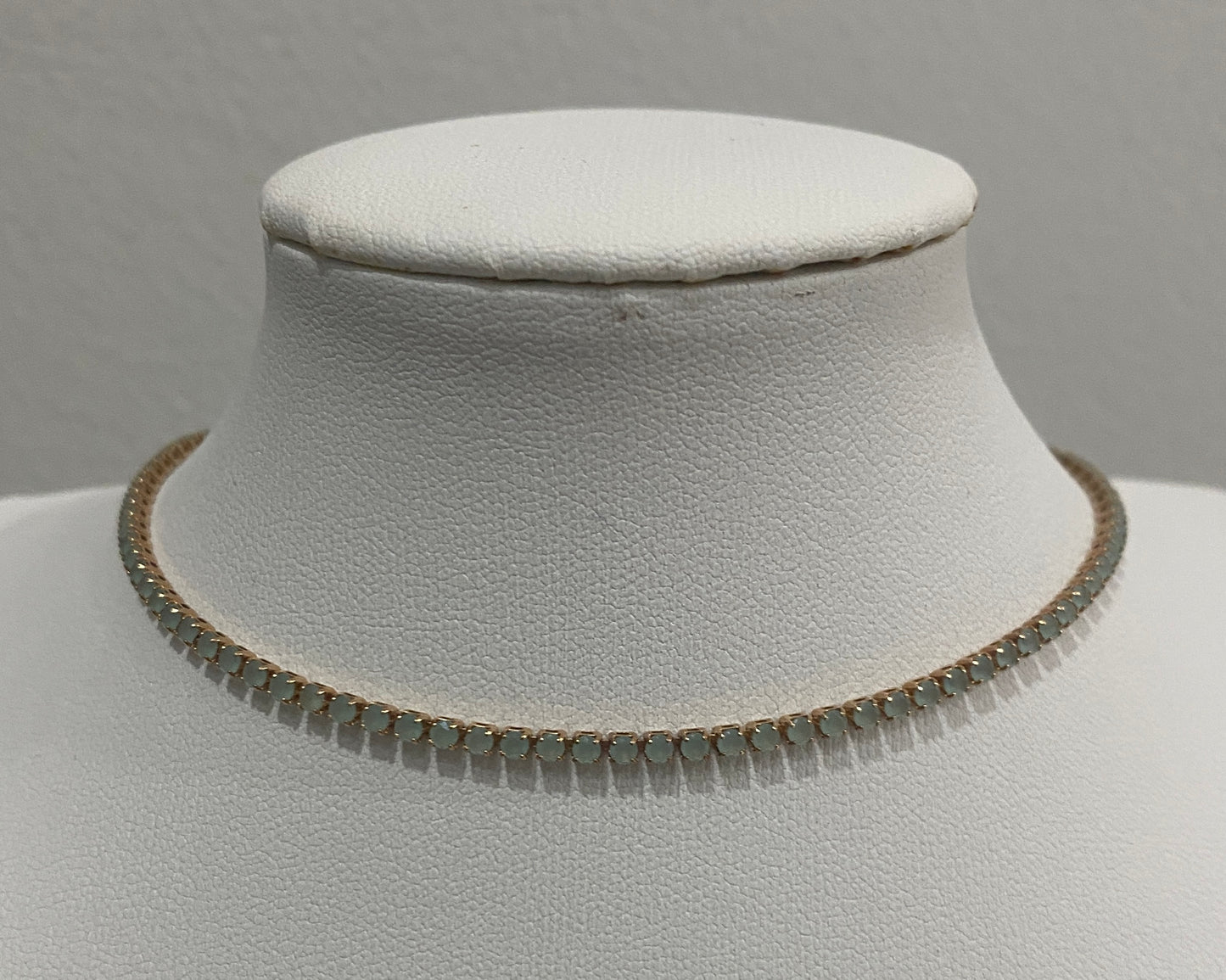 Sea Green Tennis Chain Choker – Gold-Plated with 7 Coats of 18K Gold, Heart-Link Extension (13.5" + 3")