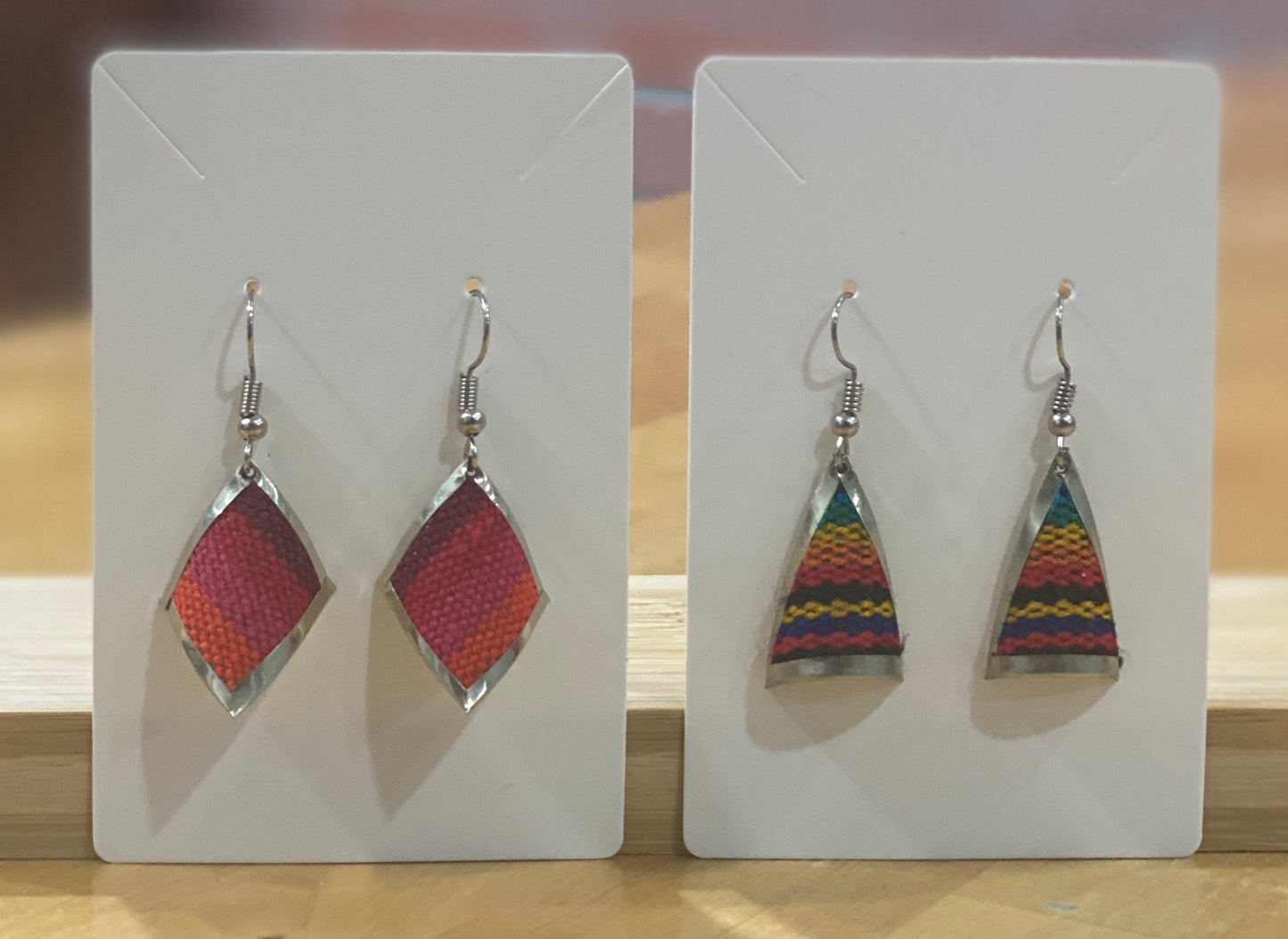 Colorful Handwoven Inka Fabric Earrings – Alpaca Silver Dangle Earrings from Cusco. Sterling Silver Hooks Available