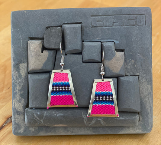 Colorful Handwoven Inka Fabric Earrings – Alpaca Silver Dangle Earrings from Cusco. Sterling Silver Hooks Available