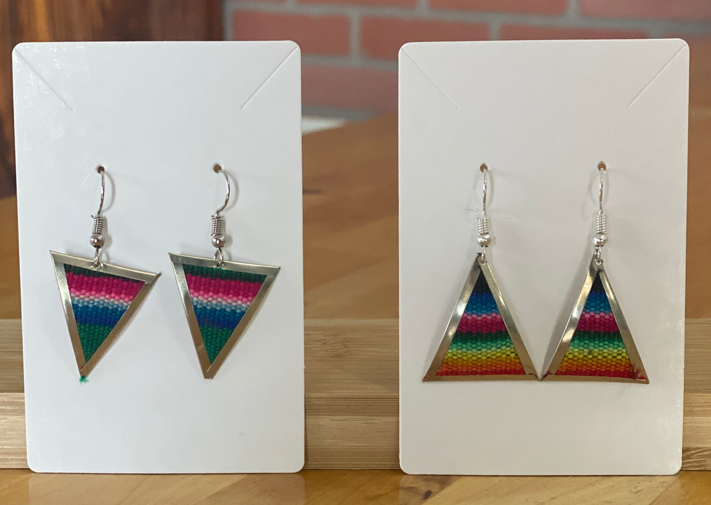 Colorful Handwoven Inka Fabric Earrings – Alpaca Silver Dangle Earrings from Cusco. Sterling Silver Hooks Available